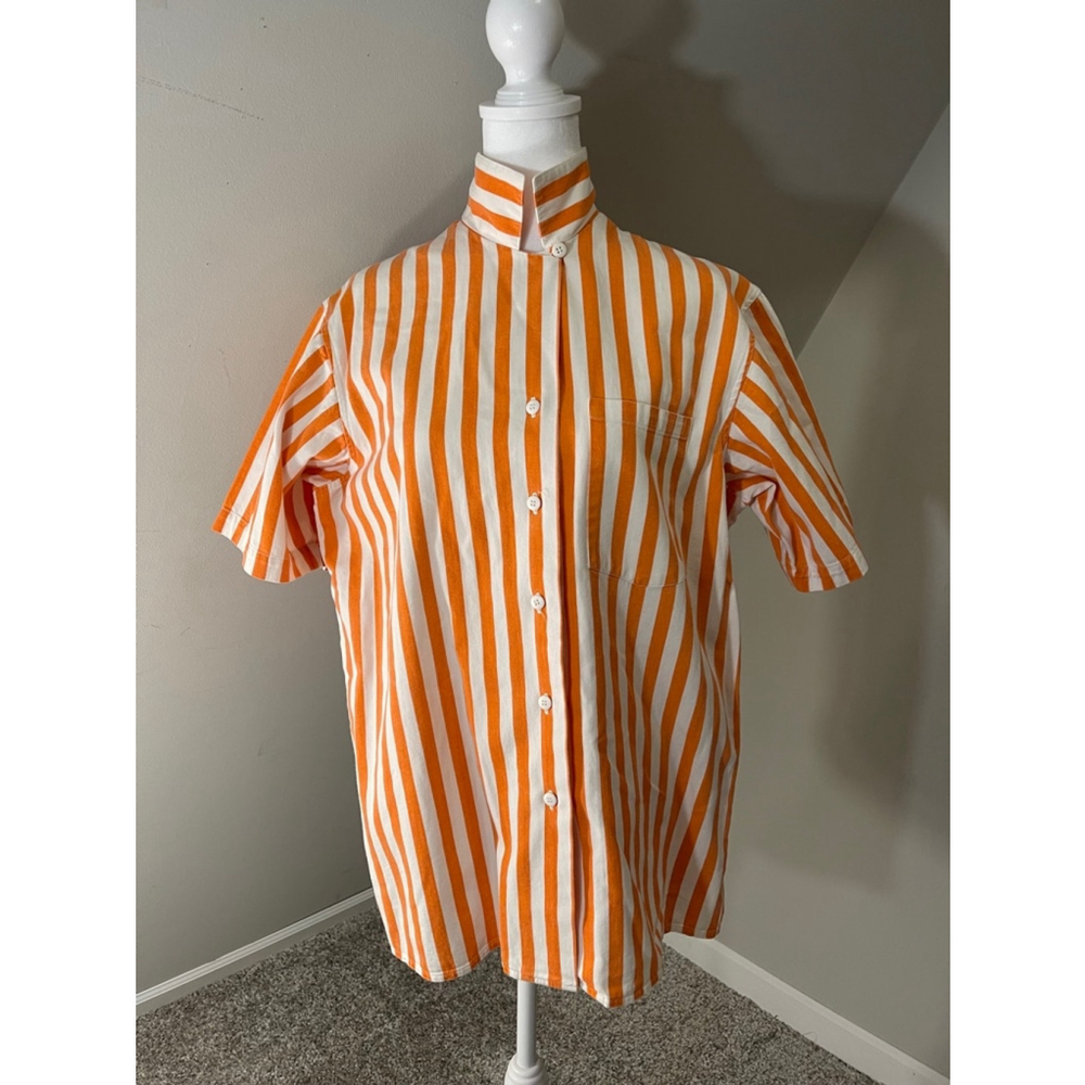 Women’s Ruff Hewn Orange & White Striped Button Up Shirt Size M